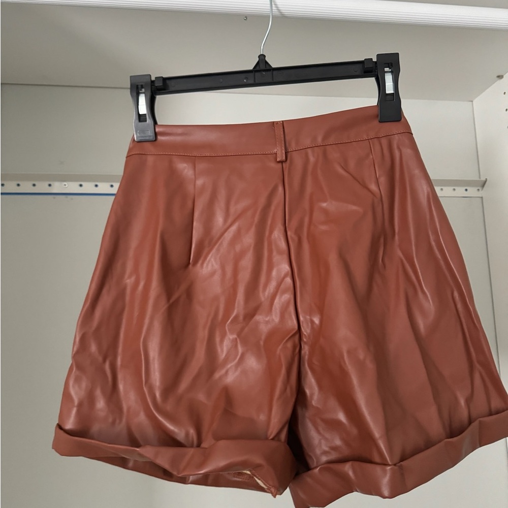 High Waist Roll Up Hem PU Shorts
